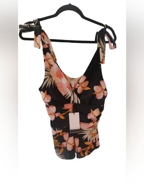 Sofia Jeans Floral Black Tie-Shoulder Blouse SZ S NWT